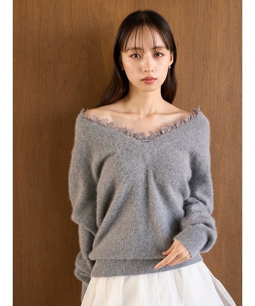 【匿名配送】フォックス衿レースプルオーバー　スナイデル フォックス衿レースプルオーバー（ニット/セーター）｜SNIDEL