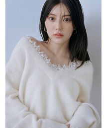 SNIDEL | フォックス衿レースプルオーバー(ニット/セーター)