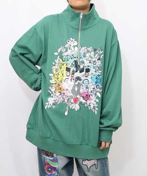 153697：スカラーちゃんと時計と音楽柄裏毛チュニック