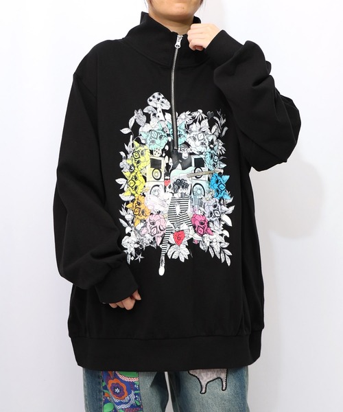 153697：スカラーちゃんと時計と音楽柄裏毛チュニック