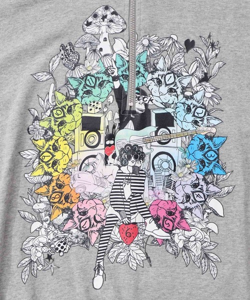 セール】153697：スカラーちゃんと時計と音楽柄裏毛チュニック