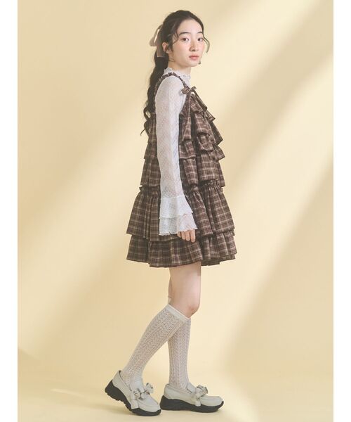merry jenny（メリージェニー）の「チェックホイップクリームミニワンピース（ワンピース・レディース・ブラウン/ブラック・FREE）」の6枚目の写真