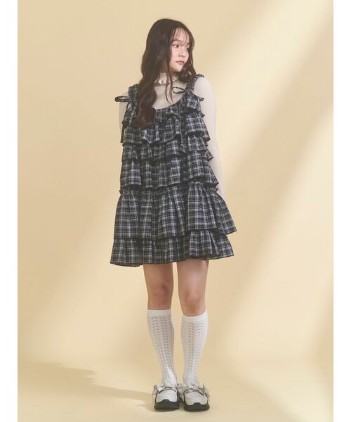 チェックホイップクリームミニワンピース（ワンピース）｜merry jenny