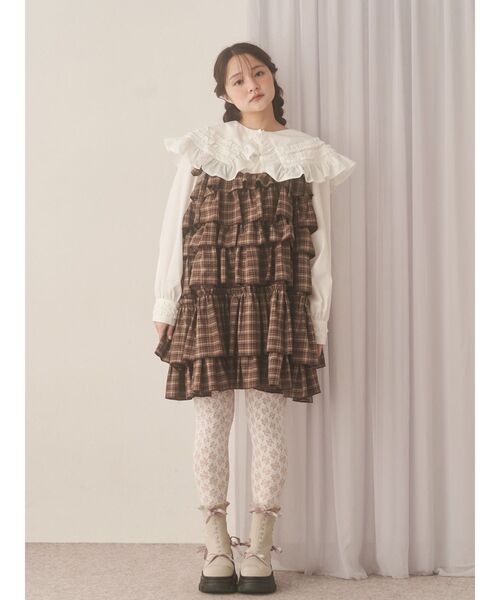 チェックホイップクリームミニワンピース（ワンピース）｜merry jenny