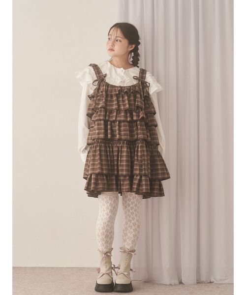 チェックホイップクリームミニワンピース（ワンピース）｜merry jenny