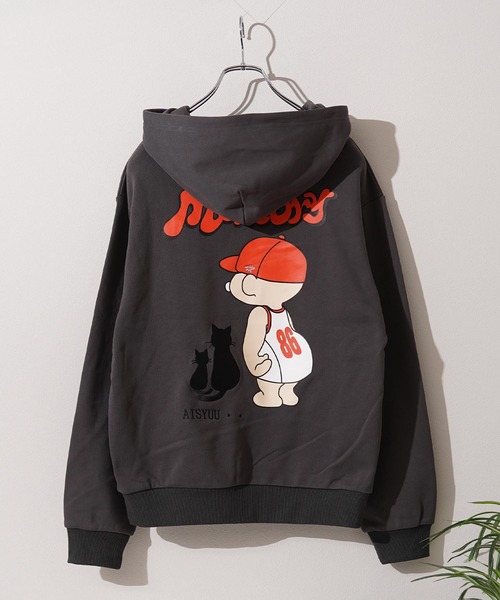 #MEMORY（メモリー）の「【MEMORY】ヘビーウェイト 黒猫バブチャンプルパーカー / Black Cat Bubble Mix-and-Match Hoodie（パーカー・メンズ・ネイビー/ホワイト系/チャコールグレー・M/L/XL）」の2枚目の写真