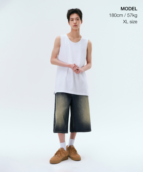 MUSINSA STANDARD（ムシンサスタンダード）の「レイヤードスcoopネックスリーブレストップ[ホワイト]（Tシャツ/カットソー・メンズ・その他・SMALL/MEDIUM/LARGE/X-LARGE/XX-LARGE/XXX-LARGE）」の2枚目の写真