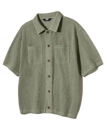 TRILLION（トリリオン）の「Oversized fit crochet net collar short-sleeved knitwear (KHAKI)（ニット/セーター）」