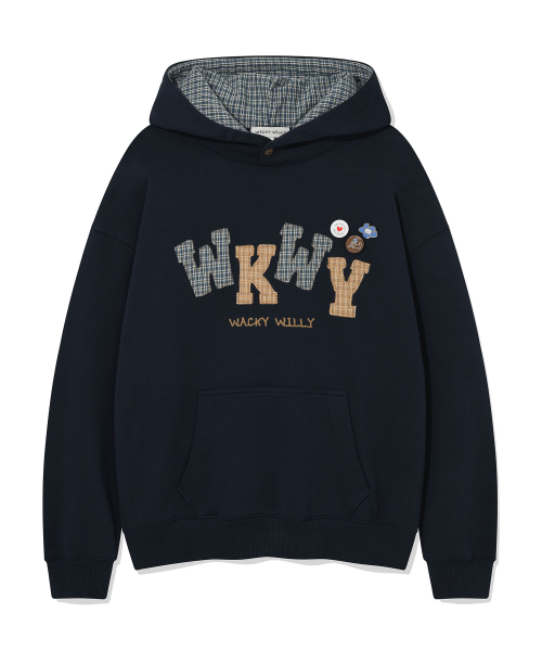 Wacky WiLLy(ワッキーウィリー)の「ウィメンズチェックアップリケオーバーサイズフードパーカー ネイビー(パーカー・レディース・その他・FREE)」の2枚目の写真