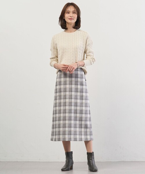 J.PRESS(ジェイプレス)の「スラブ調チェック プリント スカート(スカート・レディース・グレー系5・T15/T13)」の3枚目の写真