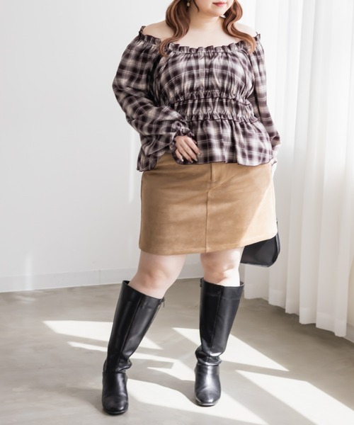 CLETTE(クレット)の「CLETTEオリジナル2WAYチェック柄フリルブラウス(シャツ/ブラウス・レディース・ブラウン/グレー/ブラック・LL/3L/4L)」の20枚目の写真