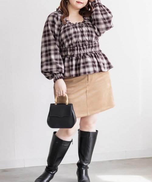 CLETTE(クレット)の「CLETTEオリジナル2WAYチェック柄フリルブラウス(シャツ/ブラウス・レディース・ブラウン/グレー/ブラック・LL/3L/4L)」の22枚目の写真