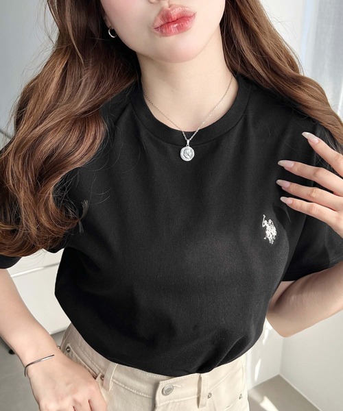 U.S. POLO ASSN.(ユーエスポロアッスン)の「moment+別注【U.S.POLO ASSN.】ワンポイント刺繍半袖Tシャツ(Tシャツ/カットソー・レディース・オフホワイト/ブラック/ピンク/オートミール/ネイビー/イエロー・M/L)」の9枚目の写真