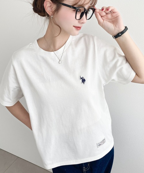 U.S. POLO ASSN.(ユーエスポロアッスン)の「moment+別注【U.S.POLO ASSN.】ワンポイント刺繍半袖Tシャツ(Tシャツ/カットソー・レディース・オフホワイト/ブラック/ピンク/オートミール/ネイビー/イエロー・M/L)」の7枚目の写真