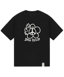 [ユニセックス]ダブピースフラワー半袖Tシャツ_ブラック