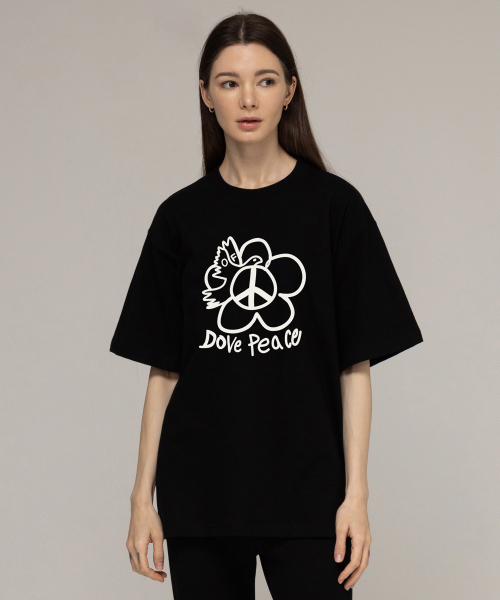 GRAVER（グレーバー）の「[ユニセックス]ダブピースフラワー半袖Tシャツ_ブラック（Tシャツ/カットソー・レディース・ブラック・SMALL/MEDIUM/LARGE）」の2枚目の写真