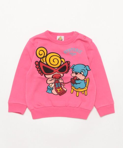 HYSTERIC MINI（ヒステリックミニ）の「KNIT WITH MINI&BB 裏起毛トレーナー（スウェット・キッズ・マジェンタ/ホワイト/ブラウン・90）」の2枚目の写真