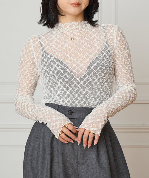 IENA LA BOUCLE(イエナラブークル)の「IENA LA BOUCLE ダイヤチュールカットソー(Tシャツ/カットソー・レディース・グレー/ホワイト・FREE)」の1枚目の写真