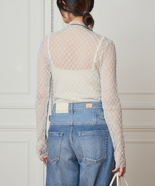 IENA LA BOUCLE(イエナラブークル)の「IENA LA BOUCLE ダイヤチュールカットソー(Tシャツ/カットソー・レディース・グレー/ホワイト・FREE)」の5枚目の写真