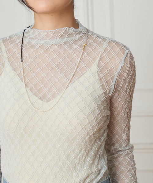 IENA LA BOUCLE(イエナラブークル)の「IENA LA BOUCLE ダイヤチュールカットソー(Tシャツ/カットソー・レディース・グレー/ホワイト・FREE)」の7枚目の写真