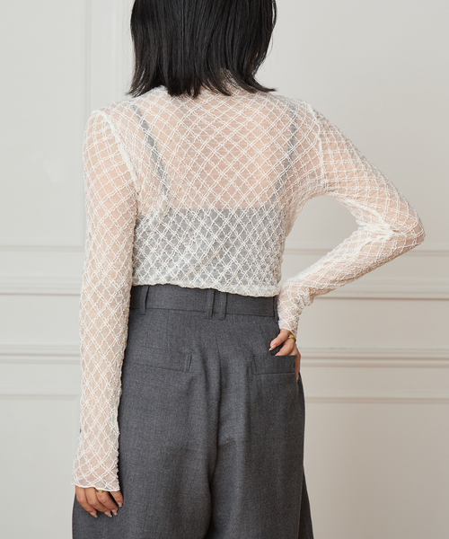 IENA LA BOUCLE(イエナラブークル)の「IENA LA BOUCLE ダイヤチュールカットソー(Tシャツ/カットソー・レディース・グレー/ホワイト・FREE)」の14枚目の写真