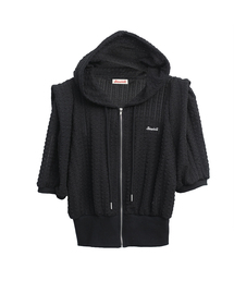 Punching knit hoodie zip-up