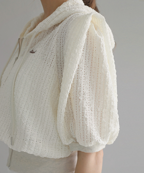 SLOWLOLLI（スローローリ）の「Punching knit hoodie zip-up（パーカー・レディース・Cream/ブラック・FREE）」の4枚目の写真