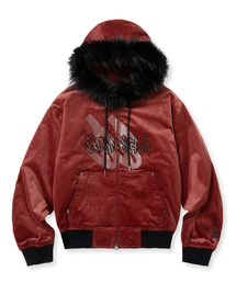 W BB CORDUROY HOOD FUR TRIMMING JUMPER - BURGUNDY