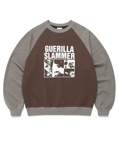 Cavish(カビシ)の「GUERILLA SLAMMERS RAGLAN SWEATSHIRT BROWN(CV2DFUM445A)(スウェット・レディース・ブラウン・LARGE/MEDIUM/SMALL/X-LARGE)」の1枚目の写真