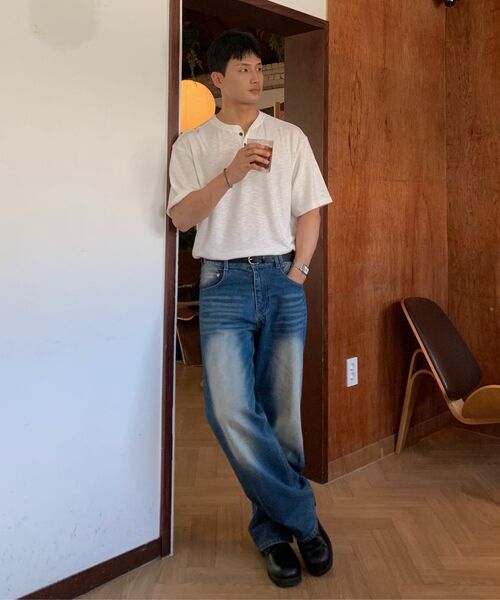 WORK ON BODY OFF（ワークオンボディオフ）の「スリーボタンセミオーバーフィットヘンリーネックショートスリーブ[ホワイト]（Tシャツ/カットソー・メンズ・ホワイト・MEDIUM/LARGE/X-LARGE）」の10枚目の写真