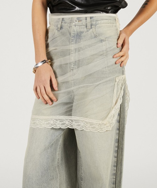 PRANK PROJECT（プランクプロジェクト）の「チュールスカートレイヤードデニム / Tulle Skirt Layered Denim（デニムパンツ・レディース・ブルー/ブラック・36/38）」の14枚目の写真