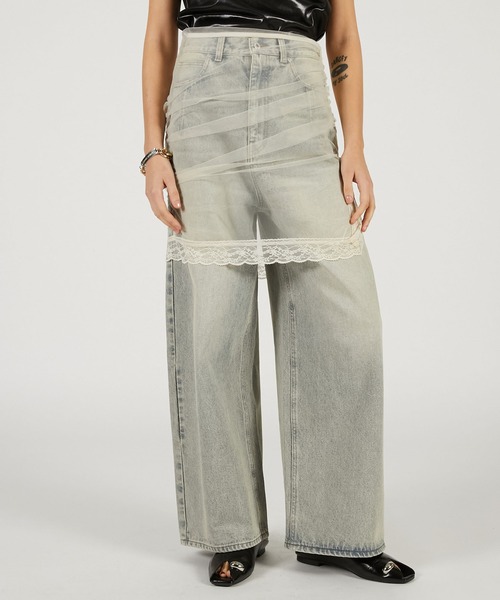 PRANK PROJECT（プランクプロジェクト）の「チュールスカートレイヤードデニム / Tulle Skirt Layered Denim（デニムパンツ・レディース・ブルー/ブラック・36/38）」の15枚目の写真