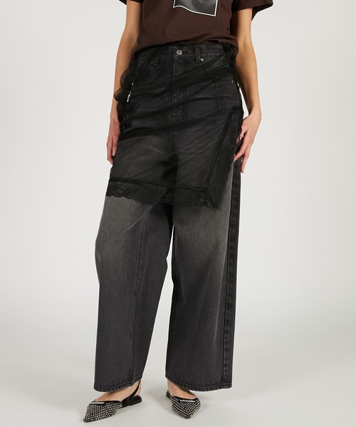 PRANK PROJECT（プランクプロジェクト）の「チュールスカートレイヤードデニム / Tulle Skirt Layered Denim（デニムパンツ・レディース・ブルー/ブラック・36/38）」の6枚目の写真
