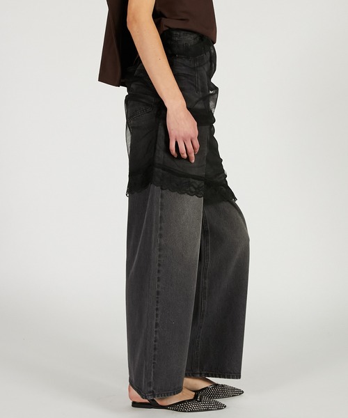 PRANK PROJECT（プランクプロジェクト）の「チュールスカートレイヤードデニム / Tulle Skirt Layered Denim（デニムパンツ・レディース・ブルー/ブラック・36/38）」の9枚目の写真