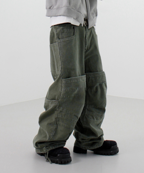 Washed Flip Knee Pants Khaki
