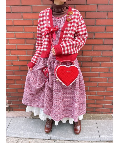 ギンガムチェックニットカーディガン（カーディガン/ボレロ）｜PINK