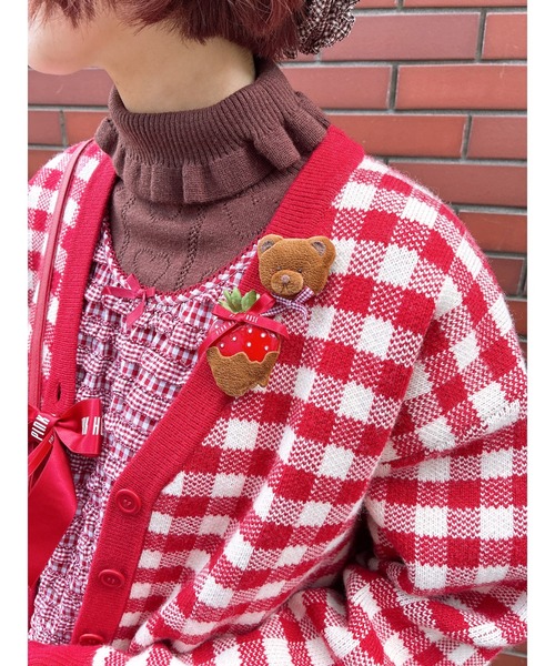 美品✿PINK HOUSE✿いちご装飾✿ボレロ✿カーディガン ギンガムチェックニットカーディガン（カーディガン/ボレロ）｜PINK