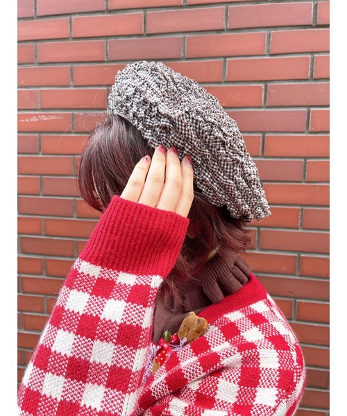 ギンガムチェックニットカーディガン（カーディガン/ボレロ）｜PINK