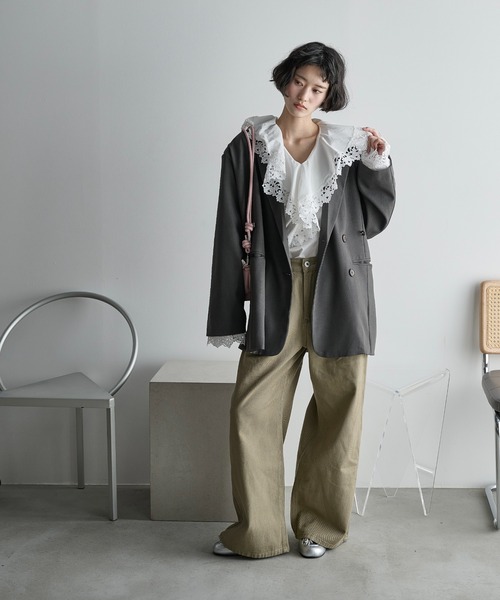 THE YOn(ザヨン)の「ラッフルカラーコットンレースシャツ(シャツ/ブラウス・レディース・オフホワイト/サックスブルー/ブラック・FREE)」の22枚目の写真