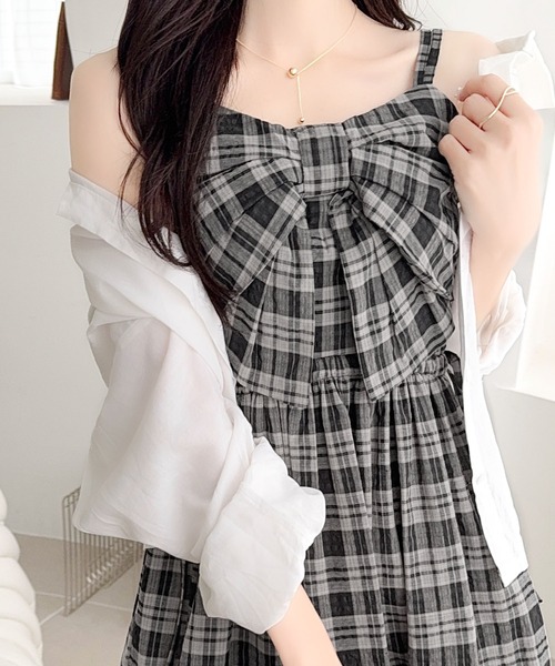 mily bilet(ミウィビレット)の「【mily bilet】夏に映える♪ビッグリボンチェック柄ティアードワンピース(ロング丈)(ワンピース・レディース・ブラック系/ブラック/ネイビー系・LARGE/MEDIUM/SMALL/X-LARGE)」の10枚目の写真