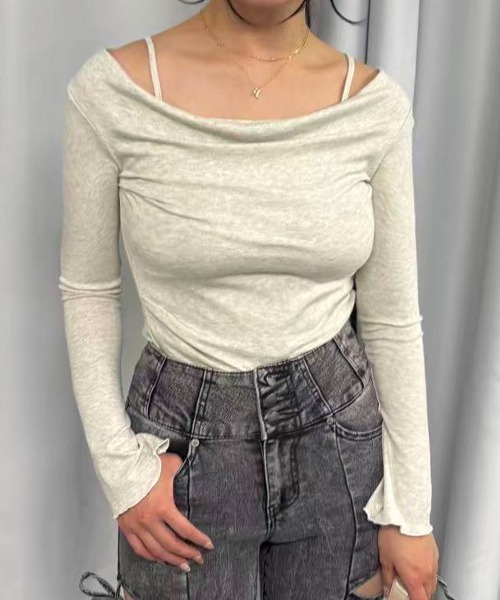 Lots of Love（ロッツオブラブ）の「【2026SS】オフショルリブトップス（Tシャツ/カットソー・レディース・ブラック/ベージュ/ピンク・M）」の9枚目の写真