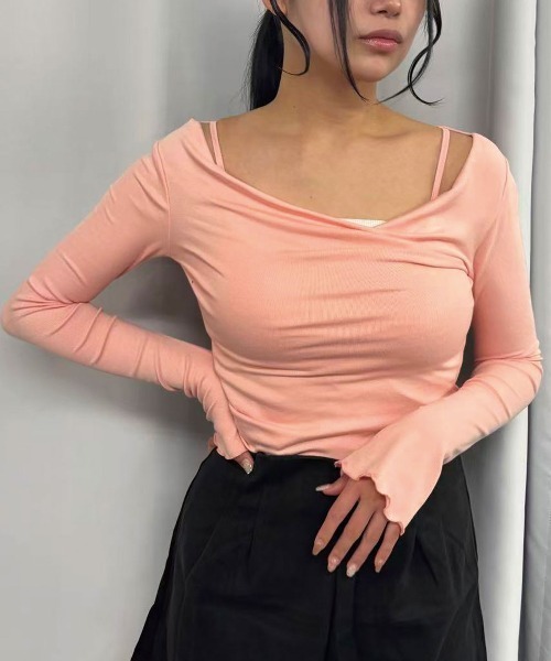 Lots of Love（ロッツオブラブ）の「【2026SS】オフショルリブトップス（Tシャツ/カットソー・レディース・ブラック/ベージュ/ピンク・M）」の6枚目の写真