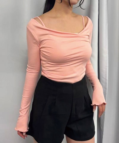 Lots of Love（ロッツオブラブ）の「【2026SS】オフショルリブトップス（Tシャツ/カットソー・レディース・ブラック/ベージュ/ピンク・M）」の5枚目の写真