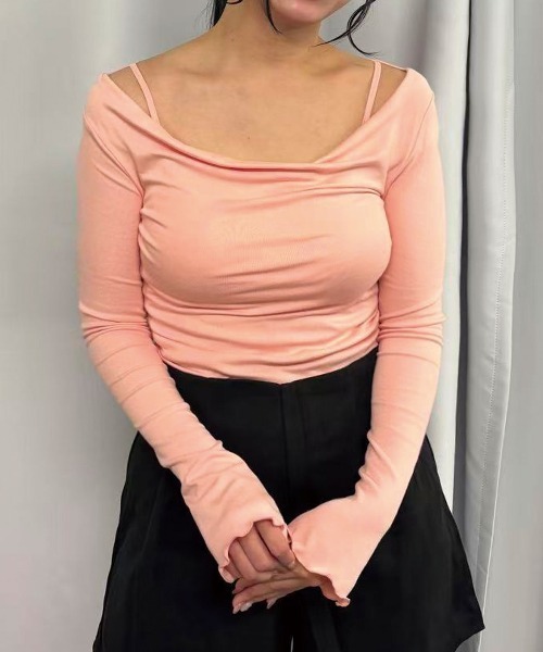 Lots of Love（ロッツオブラブ）の「【2026SS】オフショルリブトップス（Tシャツ/カットソー・レディース・ブラック/ベージュ/ピンク・M）」の4枚目の写真