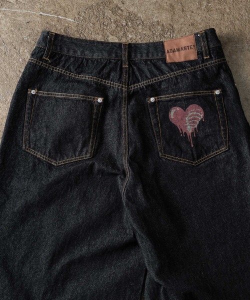 【完売品】ADAMASTE スケルトンハートロゴバギーリジットデニムパンツ L Skeleton Heart Logo Buggy Rigid Denim Pants - スケルトンハートロゴ