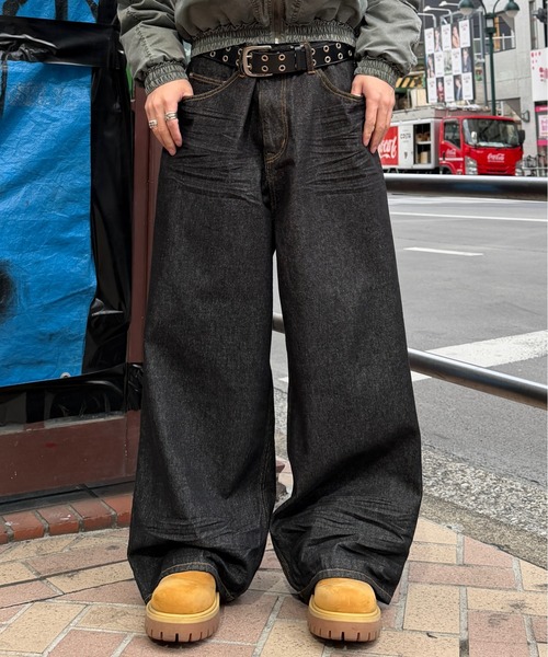 ADAMASTE（アダマスト）の「Skeleton Heart Logo Buggy Rigid  Denim Pants - スケルトンハートロゴバギーリジットデニムパンツ（デニムパンツ・メンズ・ブラック/インディゴブルー・MEDIUM/LARGE）」の6枚目の写真