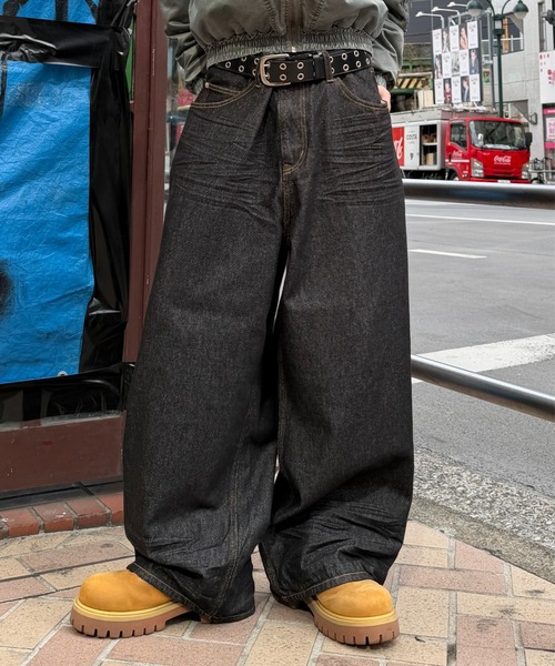ADAMASTE（アダマスト）の「Skeleton Heart Logo Buggy Rigid  Denim Pants - スケルトンハートロゴバギーリジットデニムパンツ（デニムパンツ・メンズ・ブラック/インディゴブルー・MEDIUM/LARGE）」の7枚目の写真