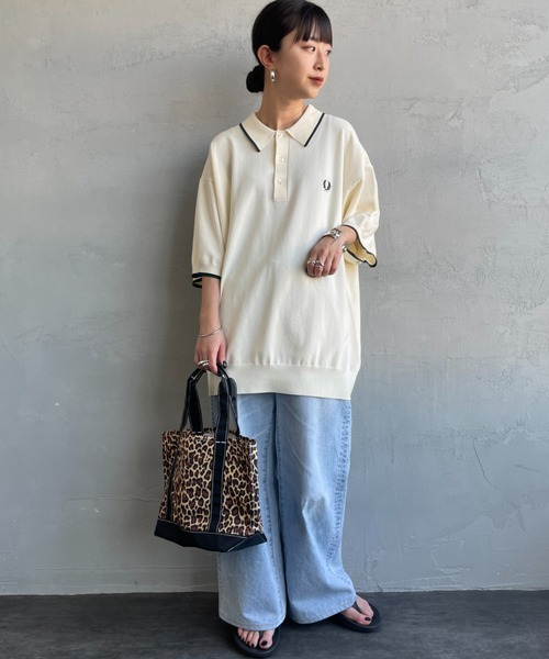 FRED PERRY（フレッドペリー）の「[FRED PERRY/フレッドペリー] 別注 シングルティップライン サマーニットポロシャツ（ポロシャツ・レディース・ブラック/ネイビー/キナリ・XL/L/M/S）」の13枚目の写真