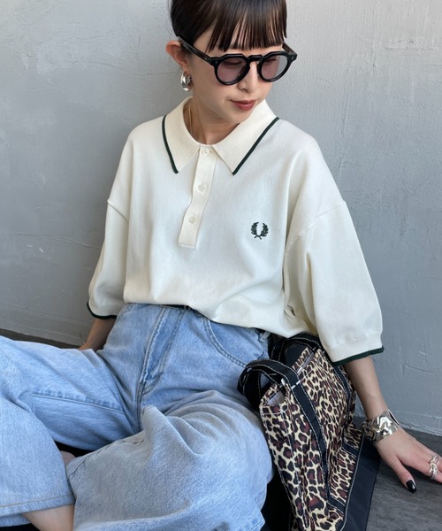 FRED PERRY（フレッドペリー）の「[FRED PERRY/フレッドペリー] 別注 シングルティップライン サマーニットポロシャツ（ポロシャツ・レディース・ブラック/ネイビー/キナリ・XL/L/M/S）」の7枚目の写真
