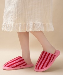 LA VORAGINE（ラ ヴォラジネ）の「温かストライプ柄ファースリッパ（ルームシューズ/スリッパ）」